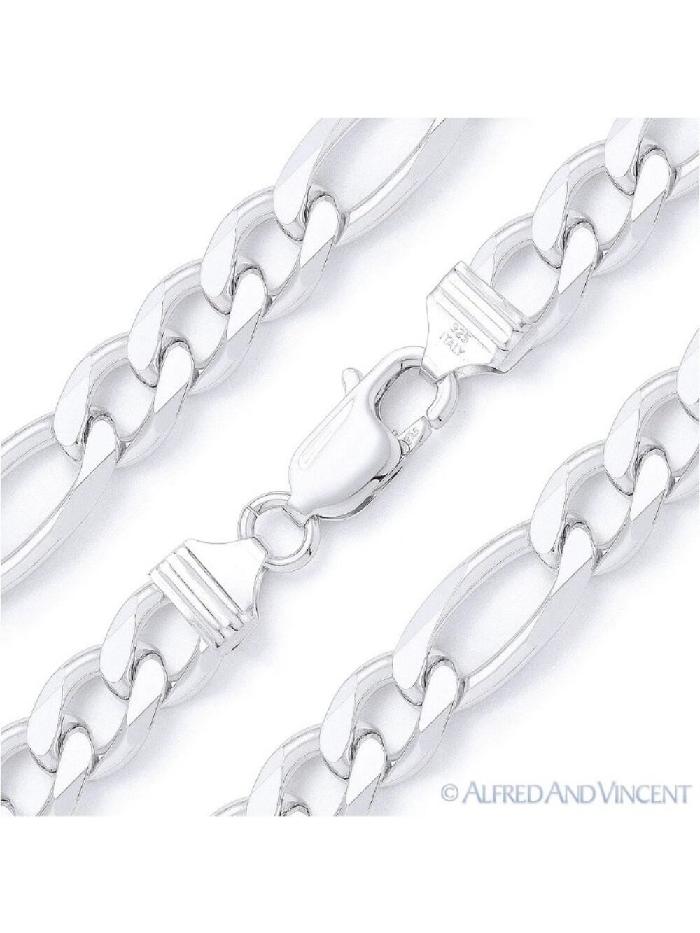 9.1mm Figaro / Figaroa Link Italian Chain Necklace in .925 Sterling Silver 28"